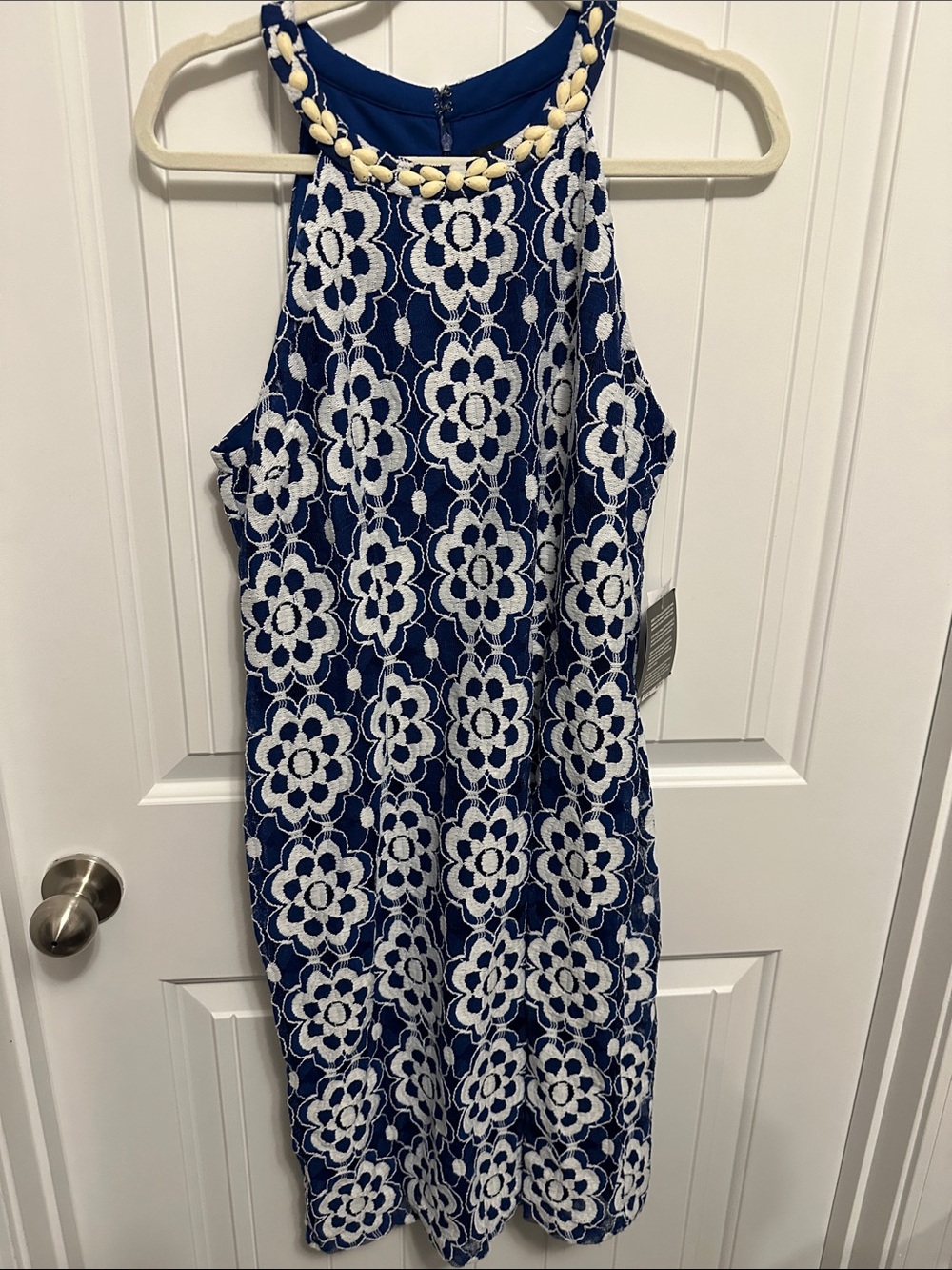 Nine West Navy and White Floral Lace Halter Dress